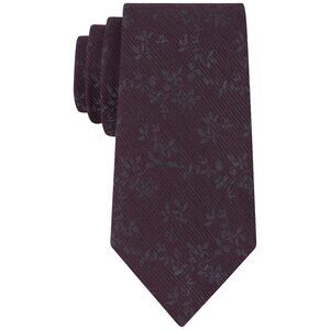 CALVIN KLEIN Purple Gray Merlot Floral Silk Blend Slim Tie
